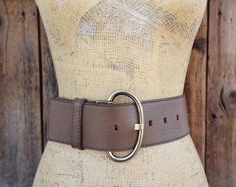 80s BANANA REPUBLIC Safari Brown Leather Wide Waist Belt | Antler