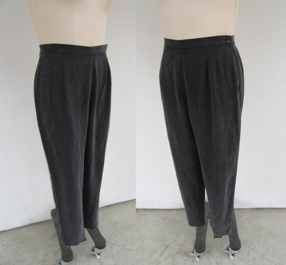 90s Black Silk High Waist Trousers | High Rise Mi… - image 8