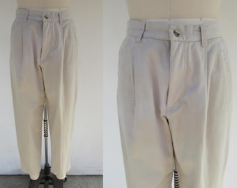 90s All Cotton High Waist Pleated Tapered Khakis | Minimalist Chinos High Rise Cotton Pants Slacks | 28 Waist
