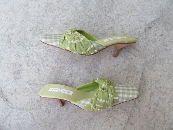 90s Green Fabric Square Toe Architectural Heel Mul