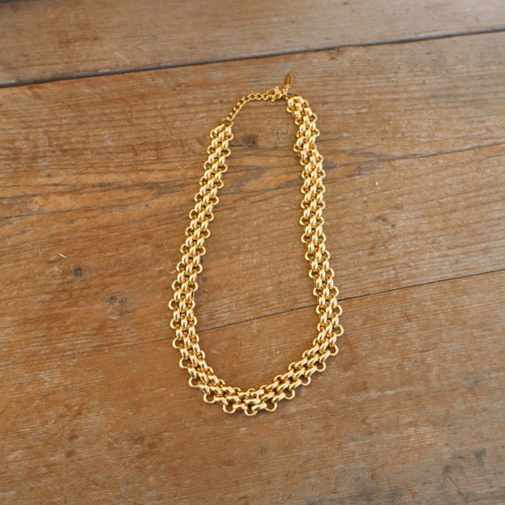 90s Gold Tone Thick Heavy Statement Necklace | Thick Gold Chain