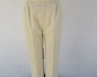 80s 90s High Waist Pleated Cream Wool Trousers | High Rise Pleated Minimal Slacks | Light Academia Business Casual | 28 Waist
