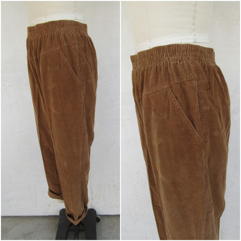 90s Brown Sugar Corduroy All Cotton Easy Pants MInimalist Textured Cotton Lounge Pants M L 27 to 32 Waist