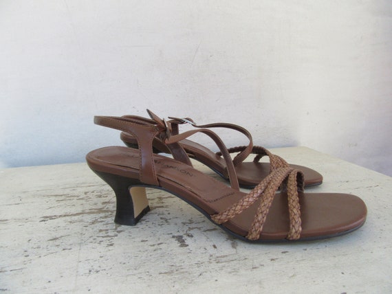 1990s Strappy Brown Woven Leather Architectural He