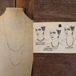 70s 80s 90s NOS Gold Tone Dainty Layered Adjustable Slider Festoon High Low Rope Chain Neclace