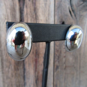 90s Silver Tone Earrings | Oval Solid Dome Modernist Earrings | Geo Geometric Statement Earrings