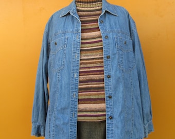 90s Denim Lightweight Shirt Chore Jacket Overshirt Duster | S