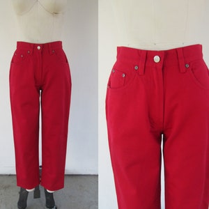 LL BEAN Red All Cotton Five Pocket Jeans | High Waist Cotton Trousers Chinos | Minimal 90s High Waist LL Bean Pants | 27 Waist