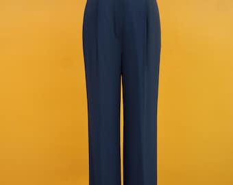 90er Jahre Plissee Navy Blau High Rise Taille Hose | Größe 2 | 26 Taille