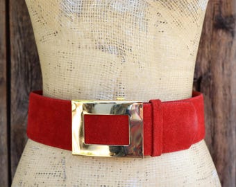 Vintage Red Suede Wide Belt with Gold Buckle Buy Womens Red Suede Belt with Gold buckle  main image 4