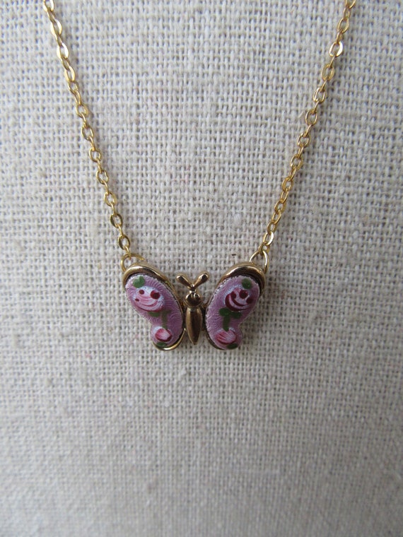 80s Gold Chain Necklace | Purple Lavender Cloison… - image 3