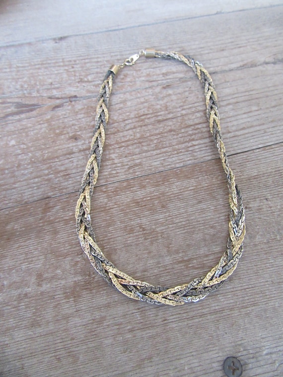 90s Gold and Silver Tone Braided Chain Necklace |… - image 4