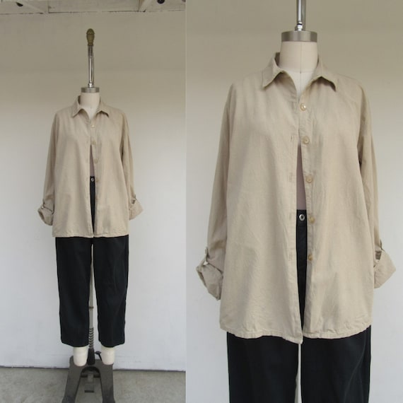 Raw Silk Overshirt | 90s Minimal Boxy Oversized Kh