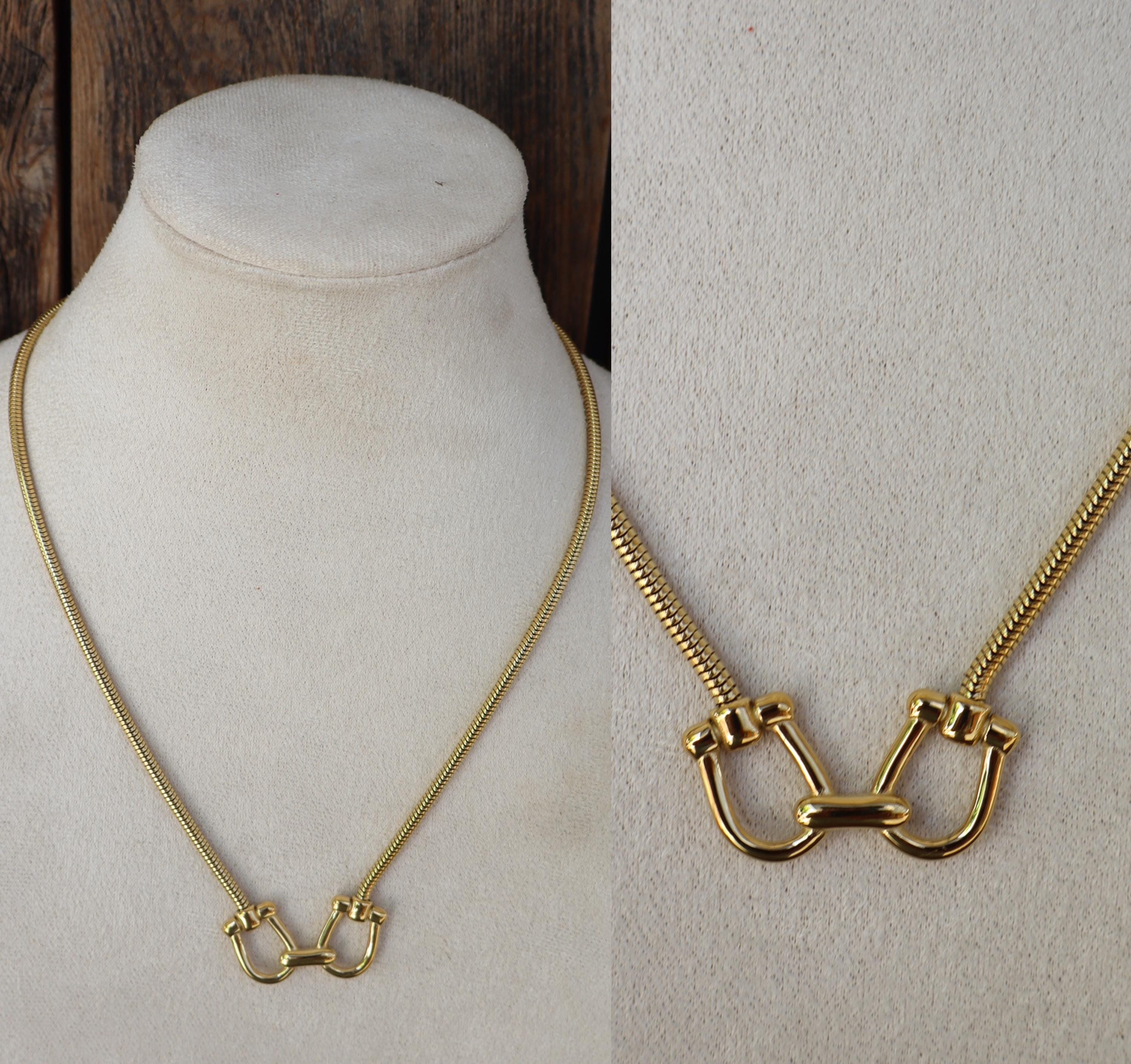 90s Gold Tone Chunky Slinky Horsebit Chain Necklace | 19-1/2
