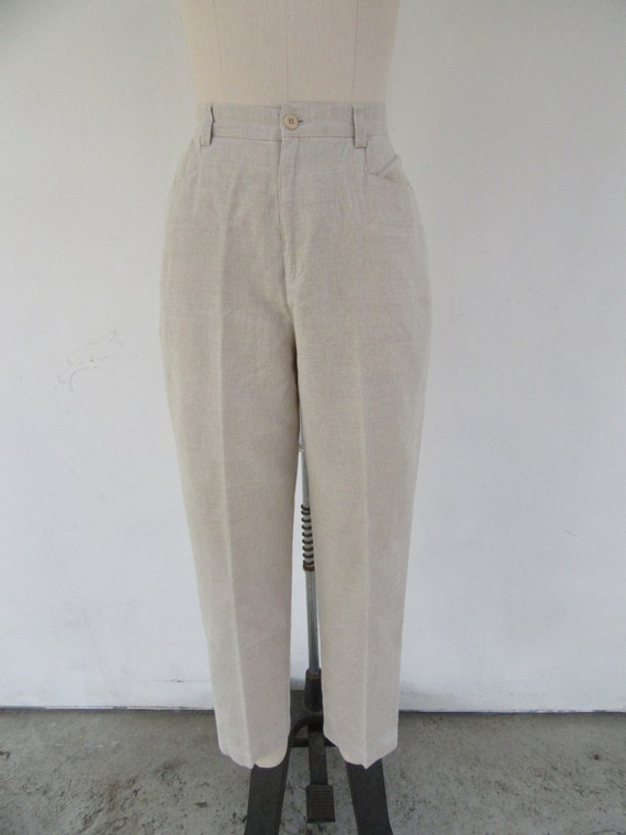 90s High Rise Tapered Oatmeal Linen Cotton Blend … - image 2