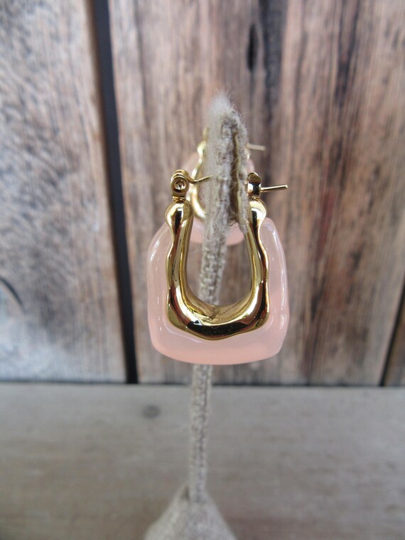 90s Chunky Pink Ice Cube Hoop Earrings Crooked Oval Minimal 