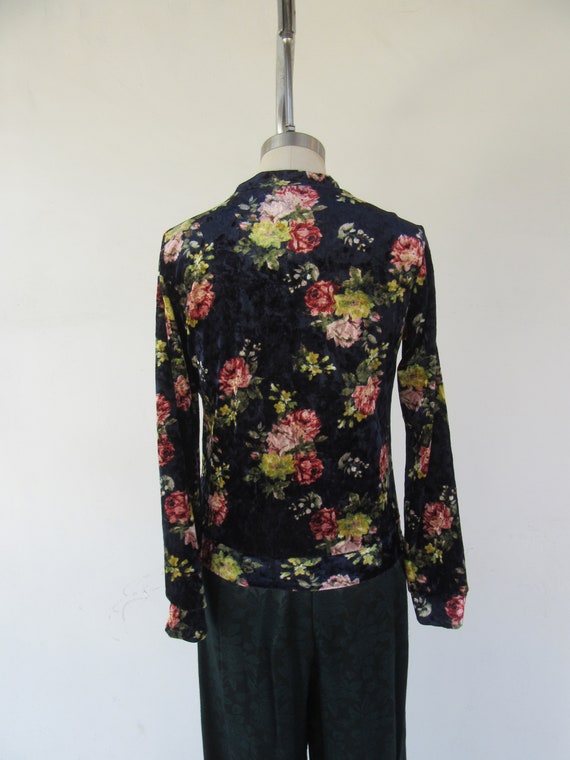 90s Crushed Velvet Floral Zip Front Jacket | Zip … - image 7