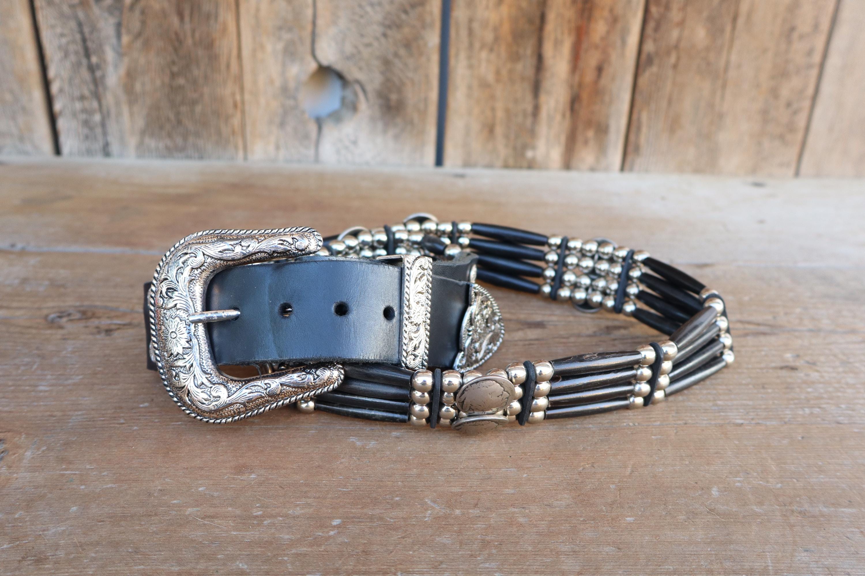 90s Black Braided Leather Silver Square Buckle Belt Women main image 2