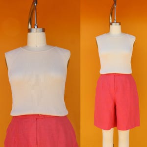 90s Knit Cap Sleeve Minimal Cream Ribbed Top | Weighty Cap Sleeve Knit Top | Lightweight Knit Sweater Top | S M