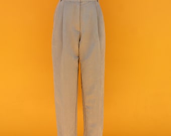 90s High Rise Waist Taupe Pleated High Rise Waist Minimalist Trousers | Officecore Corpcore Slacks | Business Casual Pants | 26 Waist