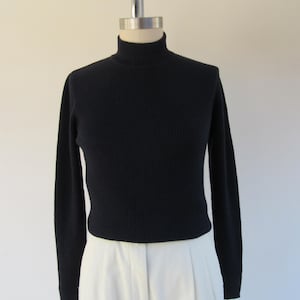 90s 100% Wool Ribbed Darkest Navy Blue Knit Turtleneck Top | Navy Rollneck Roll Neck Sweater Top | Long Sleeve Turtleneck Jumper | M