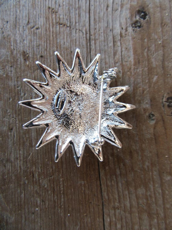 NOS 80s 90s Chunky Silver Tone Modernist Sun and … - image 3