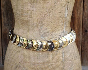 Vintage Metal Belt Disc Gold Toned Metal Stetch Elastic Belt  display picture 3