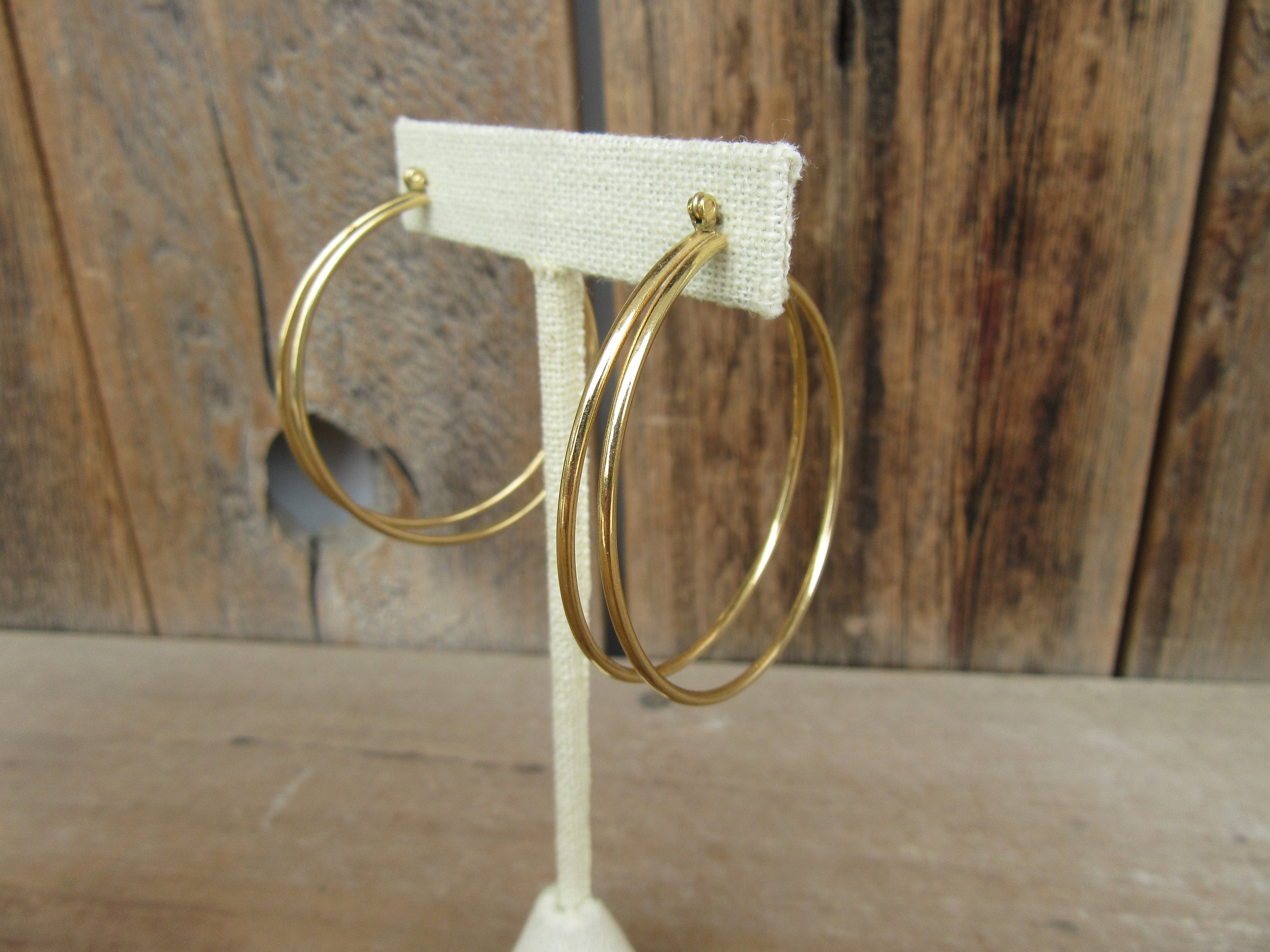 90s Earrings Gold Tone Double Hoop Earrings Etsy