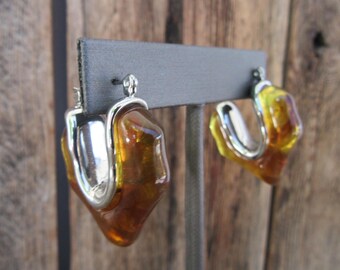 90s Chunky Vanilla Cream Ice Cube Hoop Earrings | Minimal