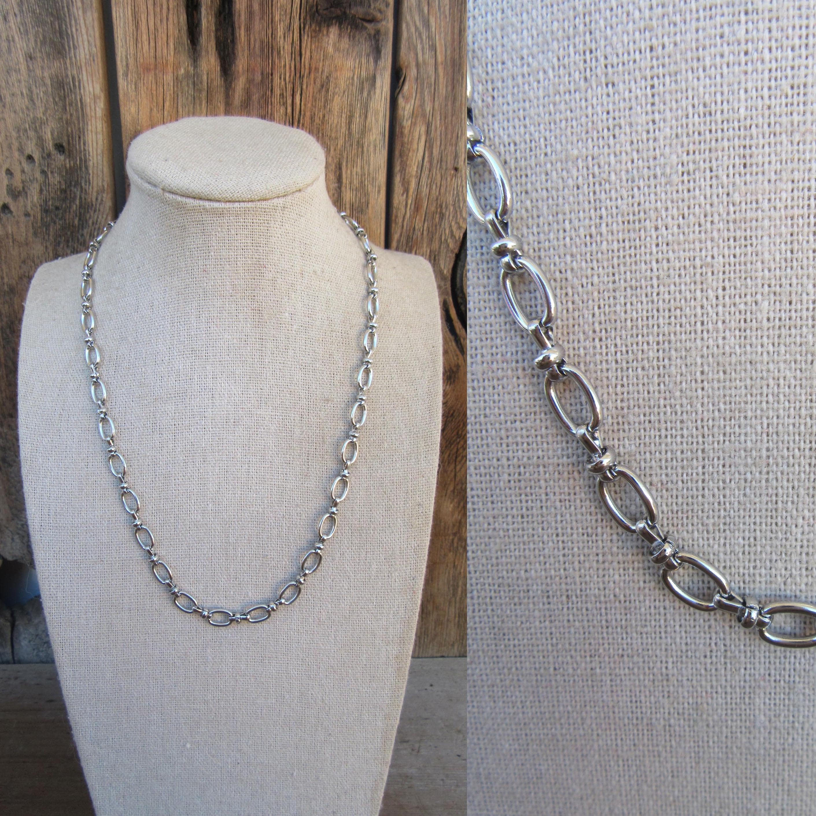 90s Silver Tone Chunky Chain Necklace | Thick Silver Chain Chunky