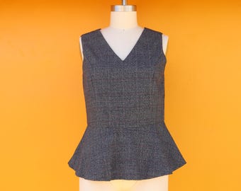 open lace back dress Womens Peplum Pencil Dress  Modest Structured Work Dress with Elbow Sleeves Navy / L at SexyModest