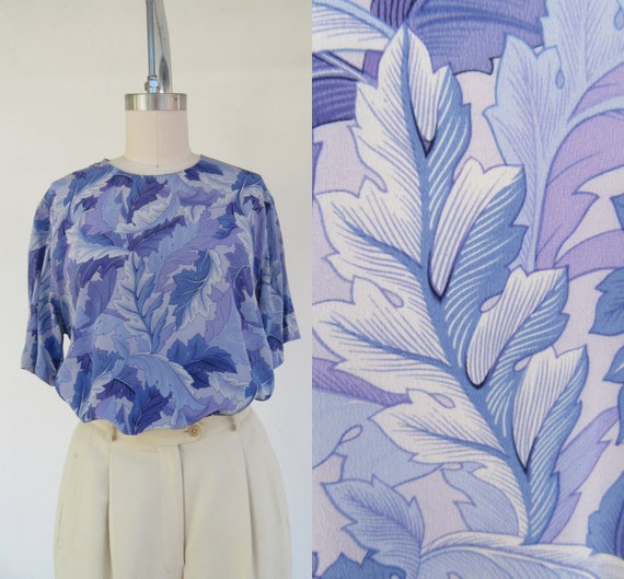 90s Keyhole Back Silk Blouse | Short Sleeve Fan L… - image 1