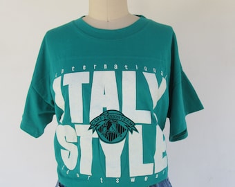 80s Cotton Italy Style Knit Tee | Boxy Fit 1980s Venezia Italia Italy Travel Top Tee Shirt | Size M L