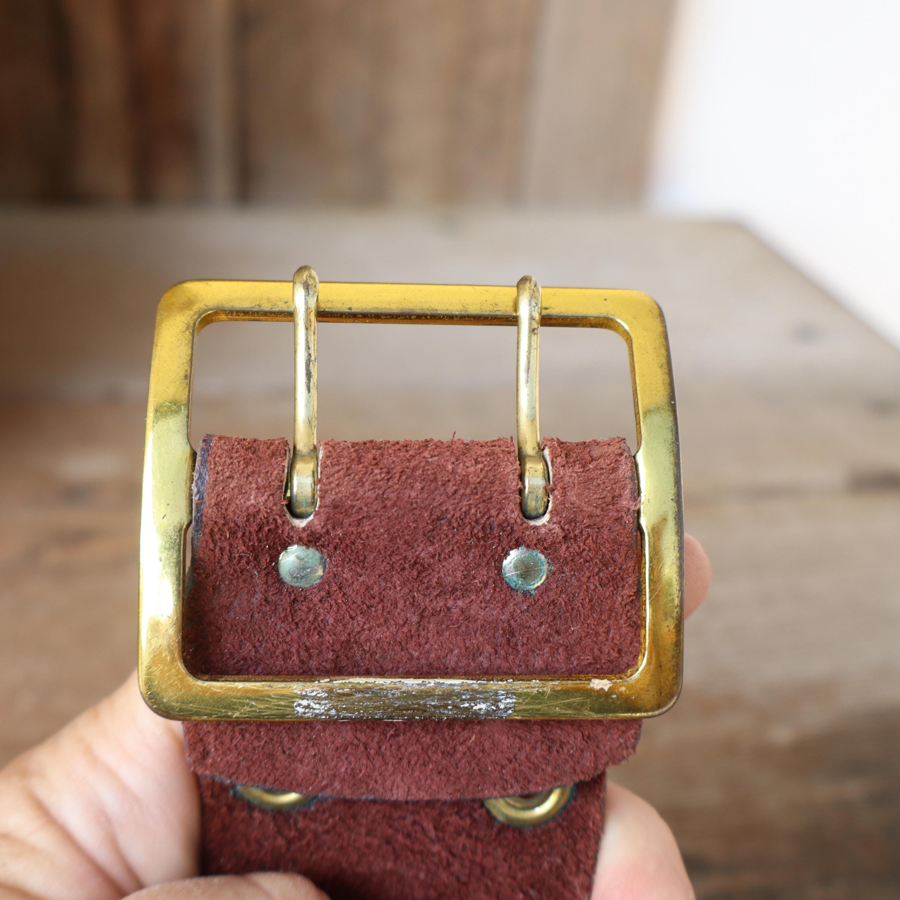VERA rare Vintage 70’s Burgundy suede with large inset brass & Leather buckle Ace of Spades- Cordovan – Red Monkey Los Angeles main image 4