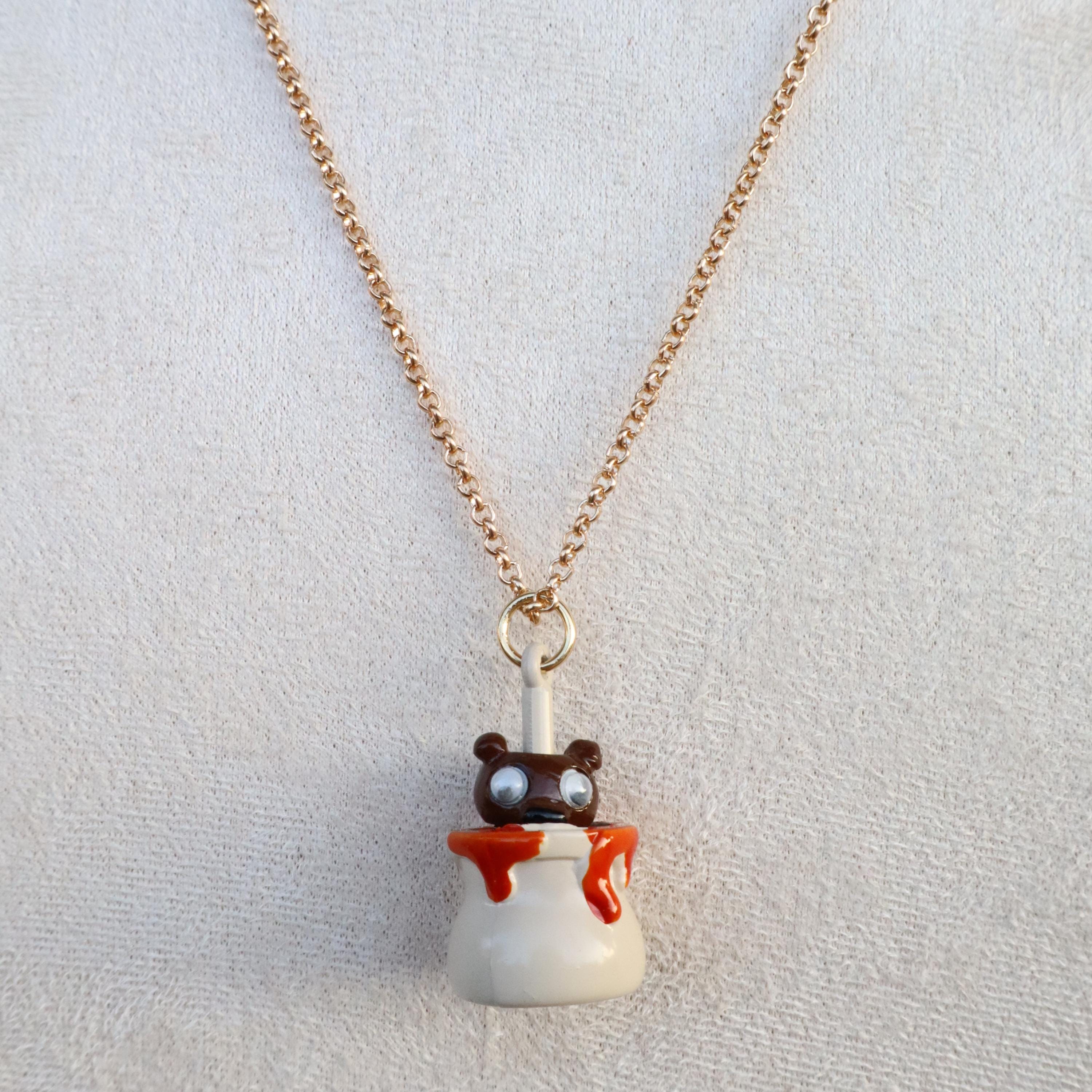 80s Novelty Googly Eye Bear Honey Jar Necklace | Pop up Spring