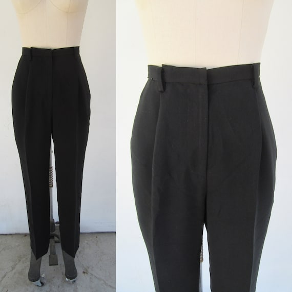 90s GEOFFREY BEENE Black Pleated High Waist Trousers Dark Academia 