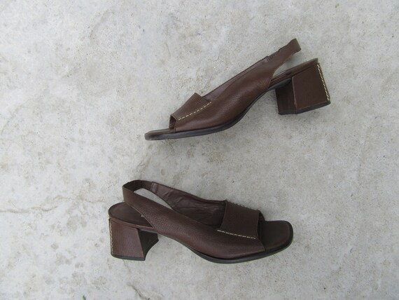 1990s Talbots Square Block Heel Open Toe Slingback