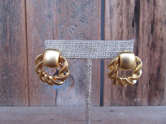 90s Earrings Gold Tone Chain Motif Doorknocker Earr Gem