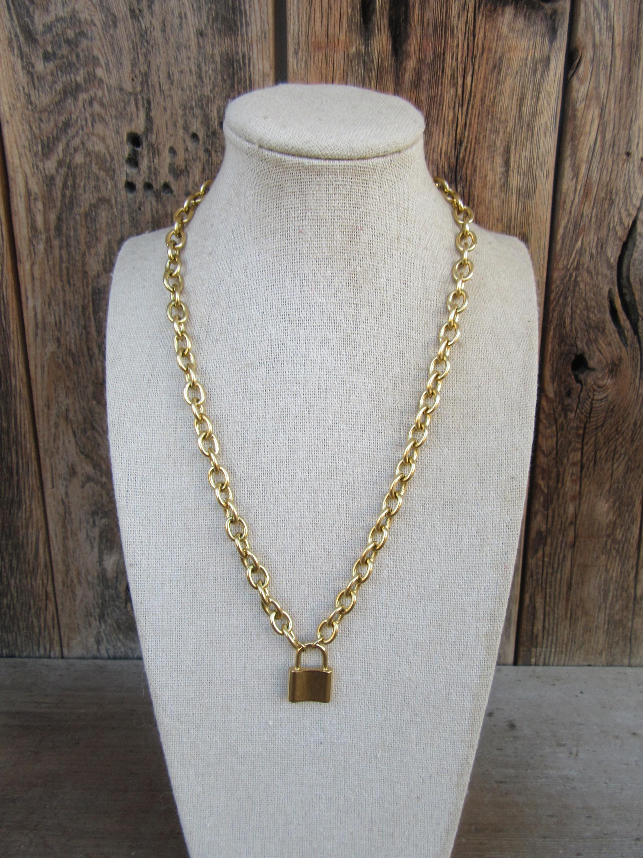 90s Chunky Padlock Chain Necklace | Lock Fat Chain Statement 19