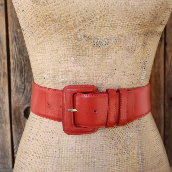 80s Lipstick Red Wide Leather Wide Waist Belt | Soft Leather Belt