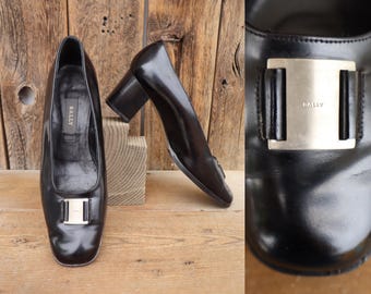 希少 80s 90s BALLY タッセルローファー メダリオン 26cm 8C 90s Bally Black Logo Plate Pumps | Ballet Office Core Pumps | Size