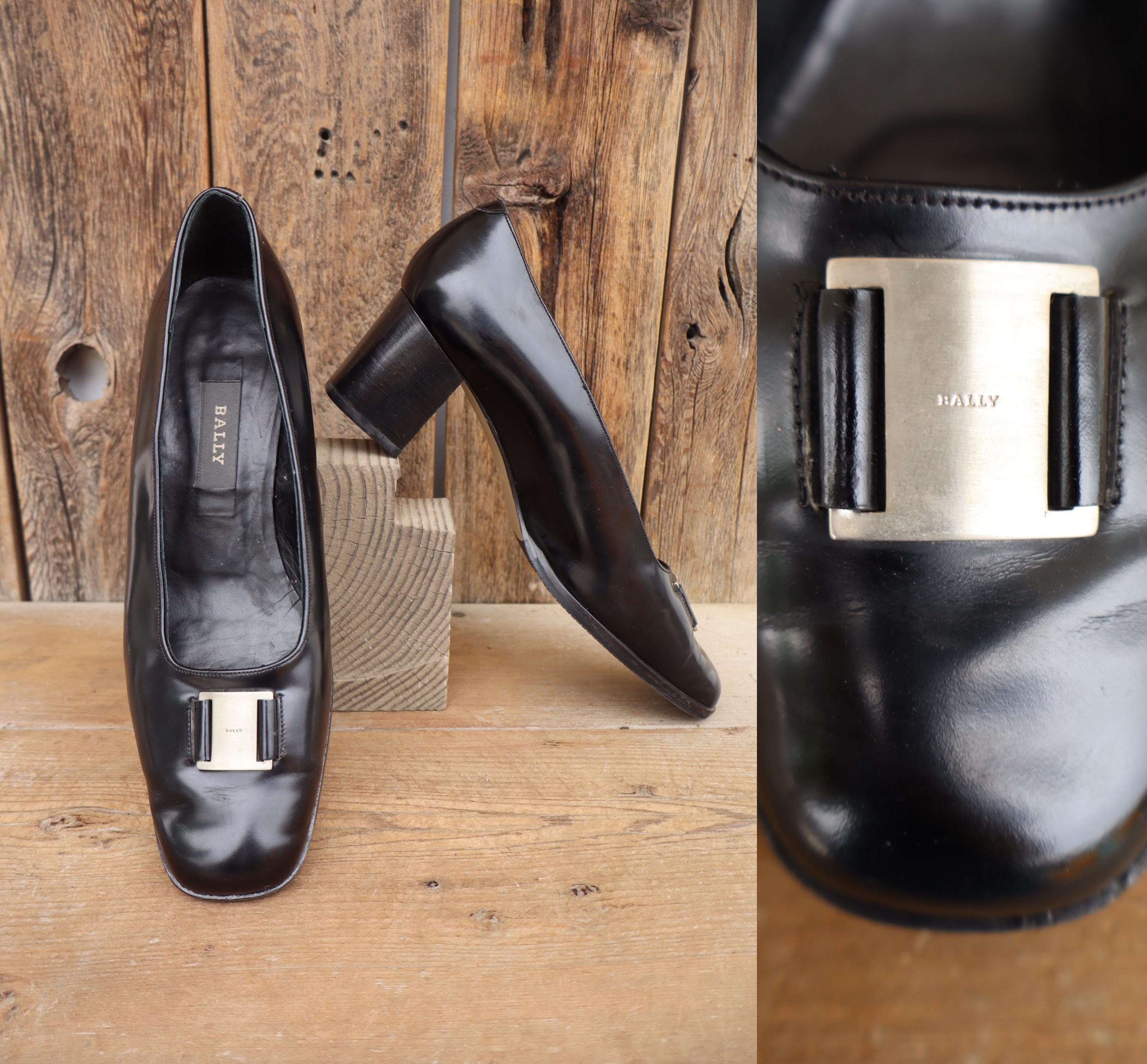 90s Bally Black Logo Plate Pumps | Ballet Office Core Pumps | Size