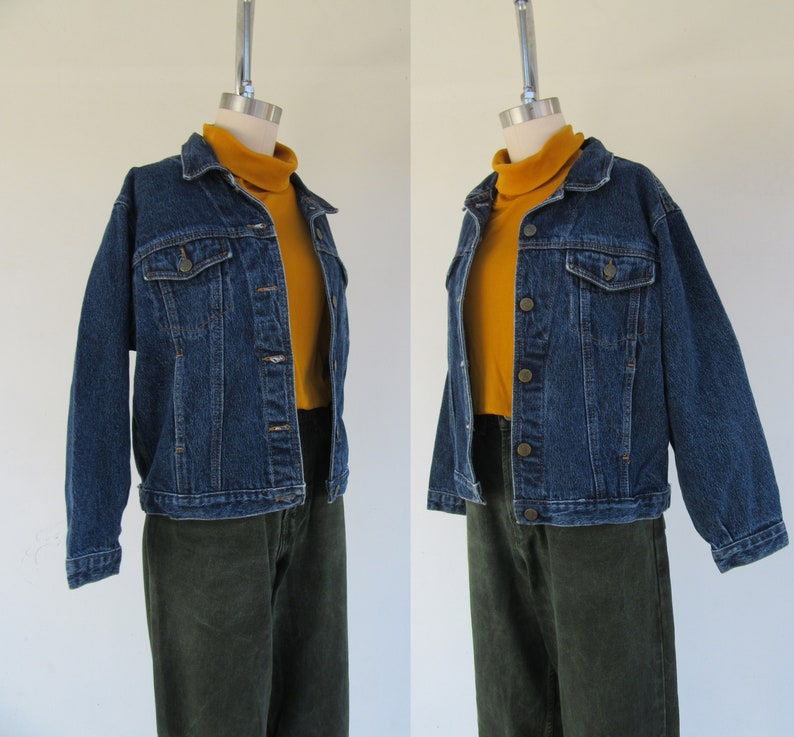 80s 90s Dark Denim Jacket Vintage Denim Jacket Capsule Wardrobe S M image 5