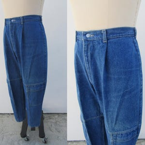 PLUS SIZE 80s 90s High Waist Pleated Cargo Jeans | Tapered Mom Jeans | High Rise Balloon Jeans | 33 Waist