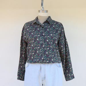 90s Cottagecore Floral Cotton Button Front Top | Collared Long Sleeve Button Down Flower Blouse | Ditty Floral Button Up Overshirt | XL