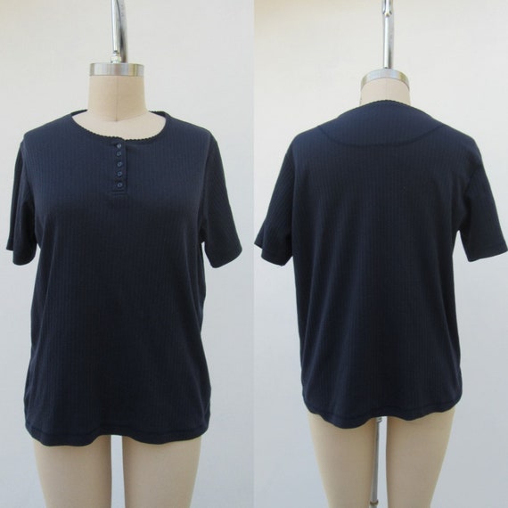 Plus Size 90s Navy Blue All Cotton Short Sleeve H… - image 6