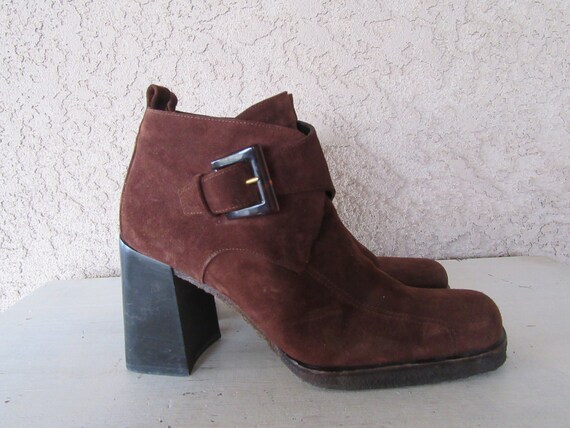 Grobstrick LederstiefelSchnalle Heel 90er Leder Stiefel1990er StiefelWildleder Stiefeletten Jahre Minimalistischen rdBoxWCe