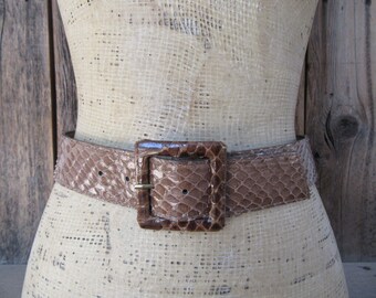 Vintage Snakeskin Twisted Belt Xs/small Python Vintage High Waist Brown and Tan Neutral  main image 2