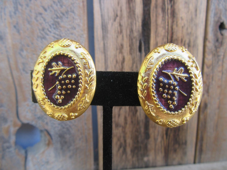 Secretary Chic Gold Tone Clip On Enamel Earrings Chunky Earrings Oval Earrings 80s Earrings Statement Earrings