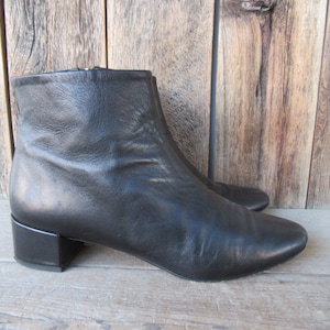 90s Block Heel Chelsea Boots Minimalist Black Leather Square Heel Boots Side Zip Ankle Boots 41 EURO US 10 image 1